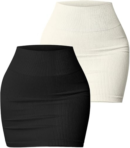 FEOYA Damen Bleistift Rock 2 Stück Büro Minirock Figurbetont Strickrock Enger Rock Hohe Taille Stretch Röcke