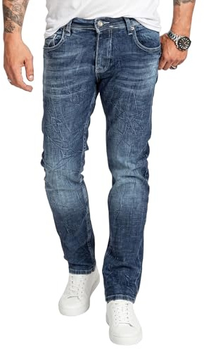 Rock Creek Herren Jeans Regular Fit Stretch Jeans Männerhose Herrenjeans Denim Hosen Herrenhose Straight Cut Stonewashed RC-2408 Blau W32 L34