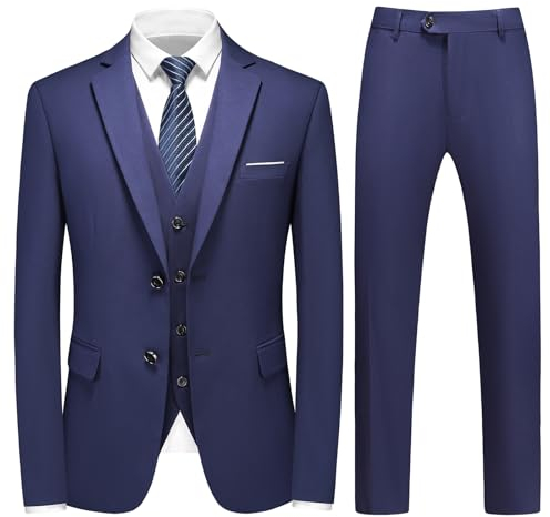 KUDMOL Men Suits 3 Piece Slim Fit Suit Business Wedding Formal Dinner Two Buttons Tuxedo Suit for Men Classic Blazer Waistcoat Trousers Set Navy