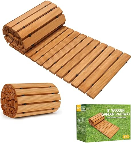 Roll Out Garden Path Walkway, 8FT Wooden Garden Pathway, Weather-Resistant Walk Way for Outdoor Patios, 17 W Roll Out Hardwood Way with Non-Slip Surface Wedding Party Pathways (Straight)