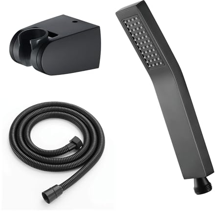 Schwarz Handbrause mit Schlauch und Halterung Duschbrause Messing Handbrause Set Wassersparend Brausekopf Anti-Kalk Duschkopf Regendusche