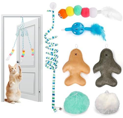 Nobleza 7-Piece Interactive Indoor Cat Toys - Catnip, Feather, Fish & Jumpy Toys with Bells