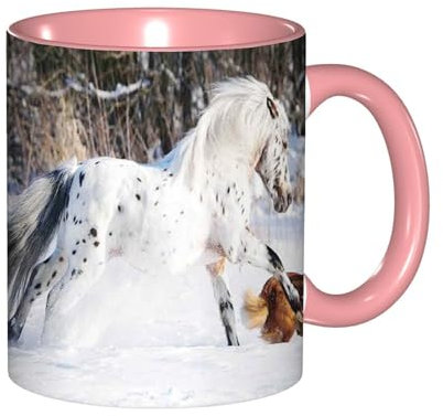 Tazze da caffè con cavalli con manico adatte al microonde, sable Border Collie Gallop, tazza grande unisex per caffè, tè, cacao, latte, stile unico per qualsiasi cucina, bianco, P