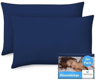 Kissenbezug 40x60 Dunkelblau, 2-er Set Kissenbezüge, Premium Mako-Baumwolle, Kopfkissen-Bezüge für 60x40 Kissen, Polsterbezug für Seitenschläferkissen/Kinder-Kissen, Oeko-TEX Zertifiziert