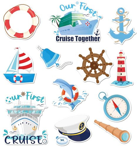 Cruise Door Magnets Decorations, 12 Pcs Nautical Vacation Our First Cruise Magnets, First Cruising Must Haves Magnetic Door Signs for Ship Cabin Stateroom Decor