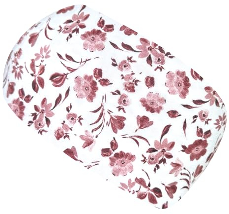 Wollhuhn ÖKO Kinder/Jungen/Mädchen Cooles Elastisches Stirnband/Haarband Bequem Zweilagig Jersey Viele Motive (Blumen Weiß/Altrosa)