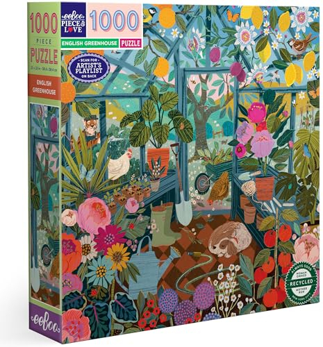 eeBoo Piece & Love: English Greenhouse - 1000 Piece Puzzle - Adult Square Jigsaw, 23x23, Includes Image Reference Insert, Glossy Pieces