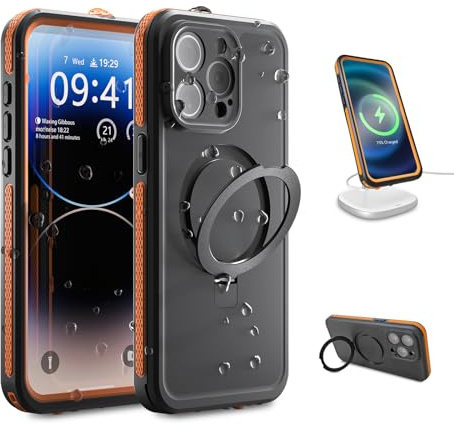 TELESIN° Waterproof Case for iPhone 15 Pro, IP68 & Built-in Lens Screen Protector Full Body Magnetic Protective Phone Case for iPhone 15 Pro, Dropproof | Dustproof | Shockproof Phone Cover Black