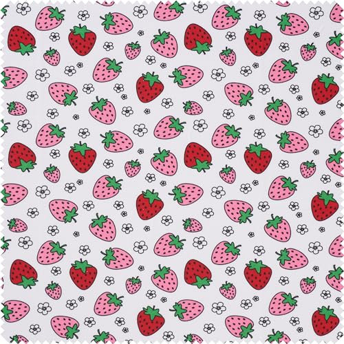 VBS Jersey-Stoff Erdbeeren, 150 cm breit, Meterware, Stoffe zum Nähen, Dekostoff
