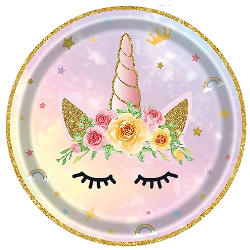 Juego de Vajilla de Fiesta de Unicornio para 20 Invitados - Platos para Cumpleaños de Niños y Niñas (Unicornio Dorado)