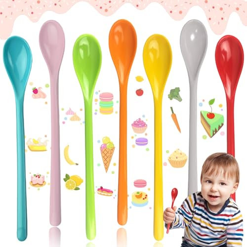 Brateuanoii 7 Pièces Cuillères En Plastique Colorées, Coloré Cuillère En Plastique Réutilisable, Cuillère à Dessert En Mélamine, Longue Cuillère à Café En Mélamine, 19cm (7 Couleurs)