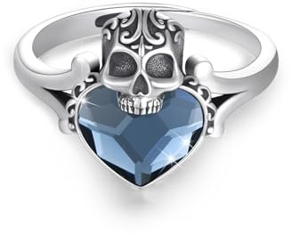 PARYFO Totenkopf Ring 925 Sterling Silber Kristall Totenkopf Ringe Gothic Ringe Verstellbarer Totenkopf Schmuck Halloween Schmuck Geschenke für Damen Mädchen, Sterling Silber