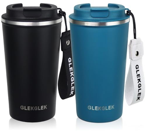 GLEKGLEK Coffee to go Becher 510ml Isolierter Reise Kaffeebecher mit Deckel 2er-Pack Kaffee Thermobecher für Auto Halter