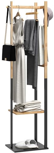 HOMCOM Portant pour vêtements en bambou, Porte-manteau en Bois avec tringle, étagères, patère, 4 barres latérales dim. 46L x 28,5l x 153,5H cm