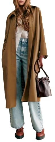 YEXPINE Women's Oversized Trench Coat Single Breasted Windproof Overcoat Classic Button Down Long Jacket