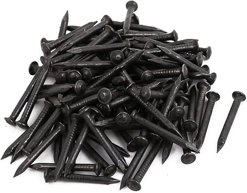 TOP-VIGOR Clout Nails 25mm, 100Pcs 2.4mm Black Carpet & Upholstery Tacks | Galvanised Roofing Felt Tacks, Extra Large Head Clout Nails for Shed Roofing, Fencing, Woodwork, Furniture, Construction