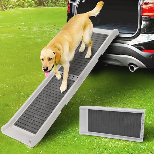 Rampa per Cani per Auto – STABILI – Rampa Antiscivolo in Gomma per Cani di Taglia Grande – 174 cm di Lunghezza & 38 cm di Larghezza – Scale per Cani Fino a 136 kg – Rampa Pieghevole per SUV – Grigio