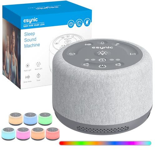 eSynic Máquina de Ruido Blanco para Bebé Máquina de Sonido Portátil para Dormir con 30 Tipos de Sonidos Relajantes, Luz Nocturna Ajustable,Temporizador, Batería incorporada de Gran Capacidad