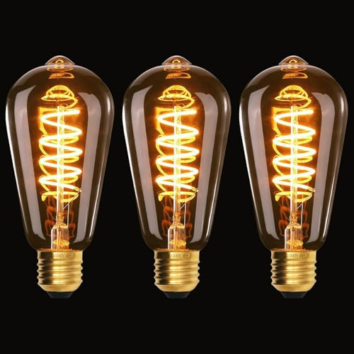 Terafeels 3 Pack E27 Screw Bulbs, ST64, 4W, 220-240V, 2200K Warm Yellow Glow, Amber Glass,Spiral Filament, Dimmable LED Vintage Light Bulb