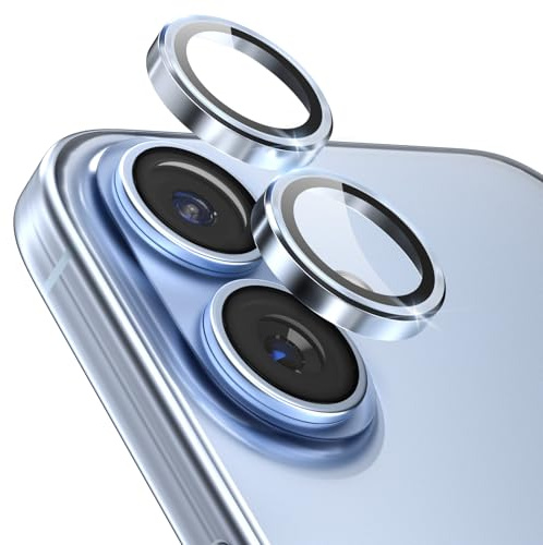 CloudValley for iPhone 17 Camera Lens Protector, [1 Second Installaion] Ultra-HD Tempered Glass Cover, [Case-Friendly] Metal Lens Screen Protective Ring, Mist Blue