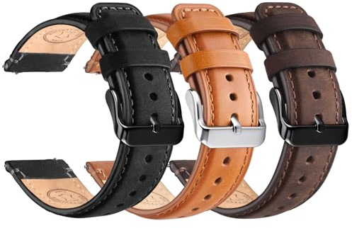 Wristitani 3 Stück Leder Uhrenarmband 22mm 20mm 18mm 19mm 21mm 24mm | Schnellverschluss-Armband 22mm im Retro-Look – passend für Samsung, Garmin, Fossil und viele Smartwatches, für Damen Herren