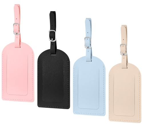 4 Stück Kofferanhänger Flugreise, Leder Gepäckanhänger für Koffer Anhänger, Namensschilder, Adressanhänger mit Verstellbarer Schnalle für Gepäck Koffer Handtasche Reise Zubehör