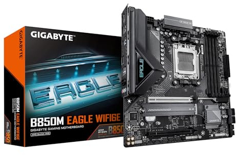 GIGABYTE B850M EAGLE WIFI6E Motherboard - AMD Ryzen 9000 Series CPUs, 8+2+2 Phases Digital VRM, up to 8200MHz DDR5 (OC), 1xPCIe 5.0 + 1xPCIe 4.0 M.2, WIFI 6E, 2.5 GbE LAN, USB 3.2 Gen 2
