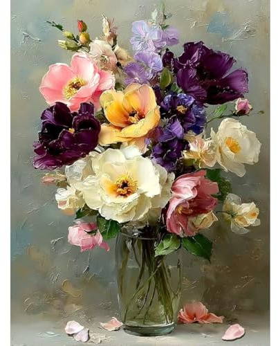 Flowers Paint by Numbers for Adults, Painting by Numbers for Adults 12x16in | Flowers in Vase Adult Paint by Numbers Kit on Canvas, DIY Acrylic Painting Kit Arts and Crafts for Adults, Home Decor & Gifts