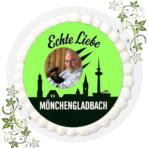 Personalisierter Tortenaufleger mit Wunschbild Zuckerbild mit Motiv Essbares Foto für Torten Tortenbild, Tortenaufleger Ø 20cm FONDANT gebrauchsfertig Motive (Mönchengladbach W-37)