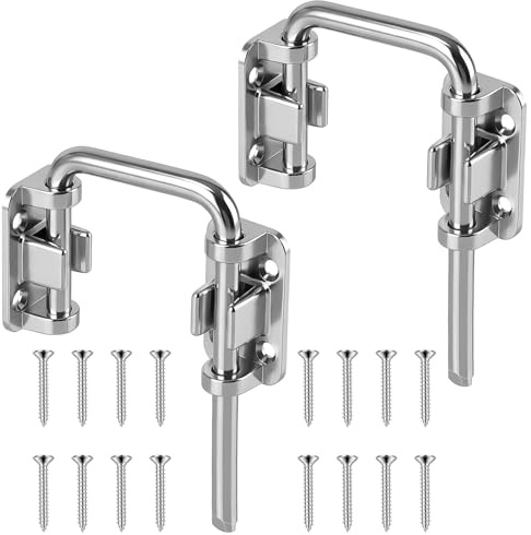 Sliding Door Loop Lock, 2PCS 90/180 Degree Stainless Steel Patio Door Latch for Sliding Barn/Single/Double Opening Gate, Shed, Closet, Window - Home Security U- Latch Bolt Silver