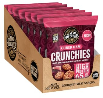 The Mad Butcher Ham Crunchies | Oven Baked Gourmet Savoury Snack 25gX10 | Gluten Free, High Protein, Made with Almond & Rice Flour, Not Fried, High Fibre