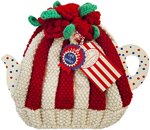 Tea Cosy / Kannenwärmer, gestrickt, mit Rosen