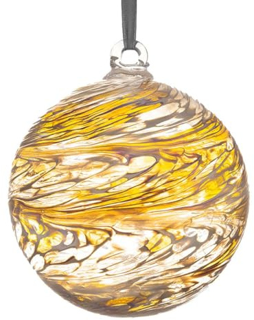 Handmade Hanging Glass Friendship Ball – 10cm Gold – Unique Gift for Her – Special Occasion Décor – Decorative Ornament