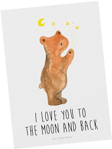 Mr. & Mrs. Panda Ansichtskarte Verliebter Bär - Geschenk, Kunstkarten, Partner, Teddybär, Grußkarte, Spruch, Postkarte, bildkarte, Postkarten, Verliebte, To The Moon And Back
