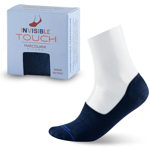 MARCOLIANI Milano Made in Italy - No Show Socks for Men - Always Stay Up | Essence of Cotton Solid Color Invisible Touch - Color Navy
