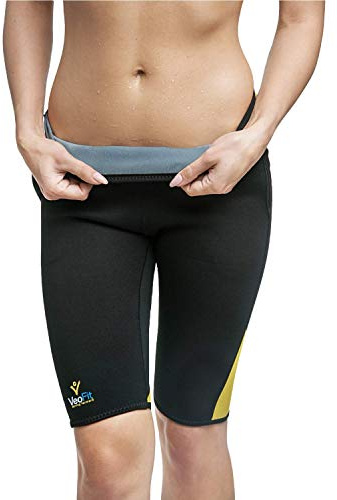 VeoFit-Damen Kurze Schwitzhose zum Abnehmen – Ideal für einen Flachen Bauch, Feine Oberschenkel und Gekräftigten Gesäße -ANGEBOTEN: Hülle + Fitness Trainingsprogramm mit Ernährung Tipps