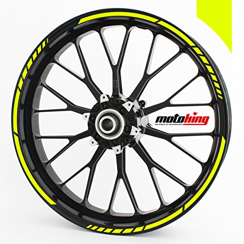 Felgenrandaufkleber im GP Design - Vorgekrümmt für 20 bis 24 - Felgenaufkleber - Für Motorrad, Auto & mehr - Farbe: Gelb Neon