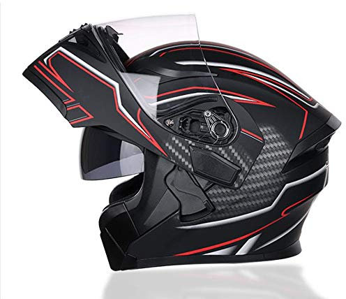 MRDEAR® Klapphelm Integralhelm Helm Fullface Helm Motorradhelm Karthelm Rollerhelm Sturzhelm mit Doppelvisier Sonnenblende, Einstellbare Entlüftung, für Damen Herren Erwachsene(M,L,XL,XXL),Black,L