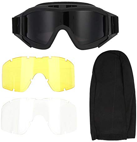 Alomejor Taktische Schutzbrille, beschlagfrei, mit 3 Linsen, für Radfahren, Fahren, Paintball, taktisch, Airsoft Skifahren (schwarz)