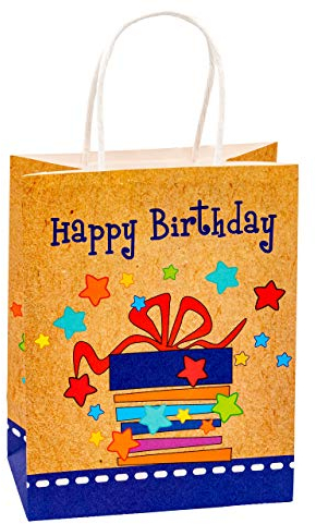 TSI Geschenktüten aus Kraftpapier Happy Birthday, 6er Packung, Größe: Mittel (HxBxT 23 x 18 x 10 cm), Art. Nr. 88015