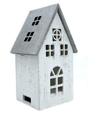 DARO DEKO Holz LED Haus weiß Silber 12 x 21cm