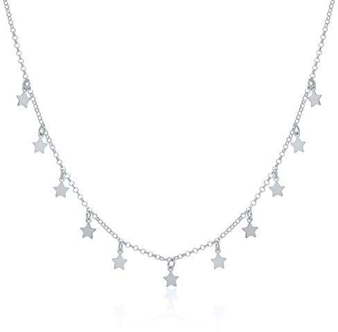 WANDA PLATA Collana con Piccoli Pendenti Stella Ciondolo con Stelline da Donna Argento Sterling 925, Girocollo Pendente Stella…