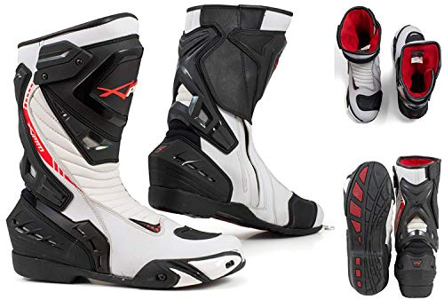 A-Pro Stivali Moto Sport Racing Pista Strada Tecnico Microfibra Colori (41 EU, Bianco)