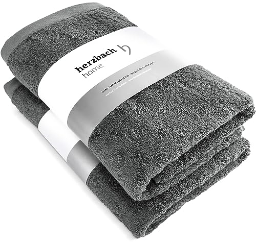 herzbach home Premium Duschtuch 2er-Set 70 x 140 cm (Anthrazit) – Große, weiche & saugstarke Dusch-Handtücher in Bester Qualität – 100% natürliche Baumwolle