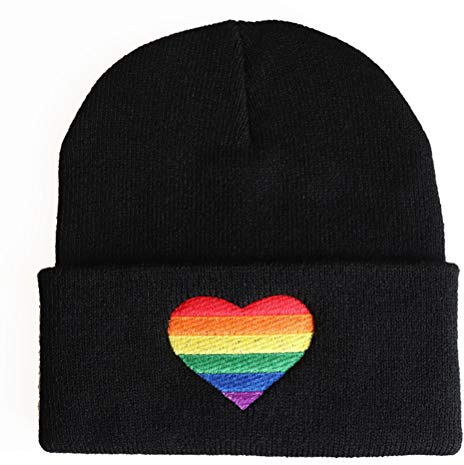 Kenyaw LGBTQ Mütze mit rechteckiger Flagge Strickmütze Pride LGBT Beanie Cap für Pride Parades und LGBTQ Marches