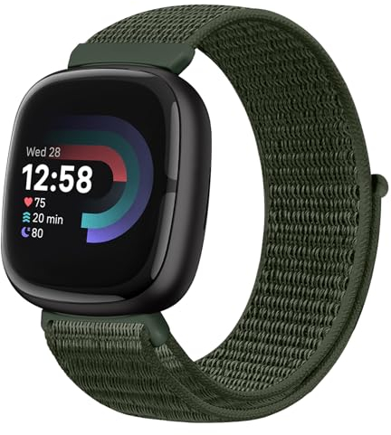 Runostrich Nylon Armband Kompatibel mit Fitbit Versa 4/Fitbit Sense 2/Fitbit Versa 3/Fitbit Sense, Weich Atmungsaktiver Sport Armband Verstellbares Ersatzband Damen Herren