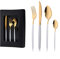 16 Piece White and Gold Cutlery Sets, White Handle Knife Fork Spoon Set, Stainless Steel Flatware Set Service for 4 Dishwasher Safe, 4 Person Dinner Set (White Gold)