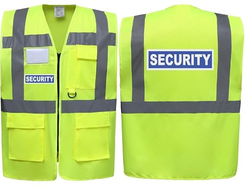 Hi Vis Vests - Security Comfortable High Visibility Vest Made of Durable Polyester - Yellow Zipped High Vis Vests with Reflective Vinyl Banding, Pockets, & ID Badge - Brook Hi Vis, Extra Large 44-46”