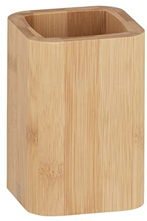 WENKO Porte-brosse à dents Bambusa, gobelet à brosse à dents en bambou, accessoire de salle de bain pour les pinceaux et les produits de maquillage, Ø 7,1x10,7 cm, nature