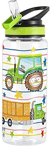 Home Tune 23oz Kids Water Bottle for School Boys, BPA FREE, Leak Proof Flip Straw, Easy Clean, Carry Handle (Truck)